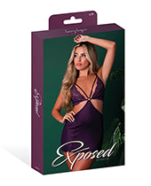 Leather & Lace Stretch Mesh and Lace Chemise w/Thong 2 pc Set - Plum L/XL