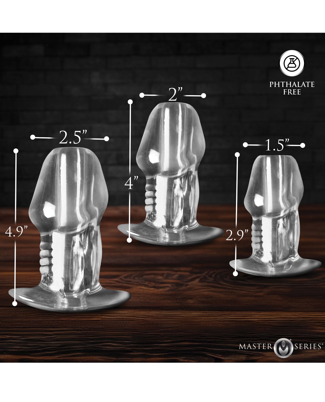 Master Series - Dicked Clear Hollow Anal Plug 3 pc Set