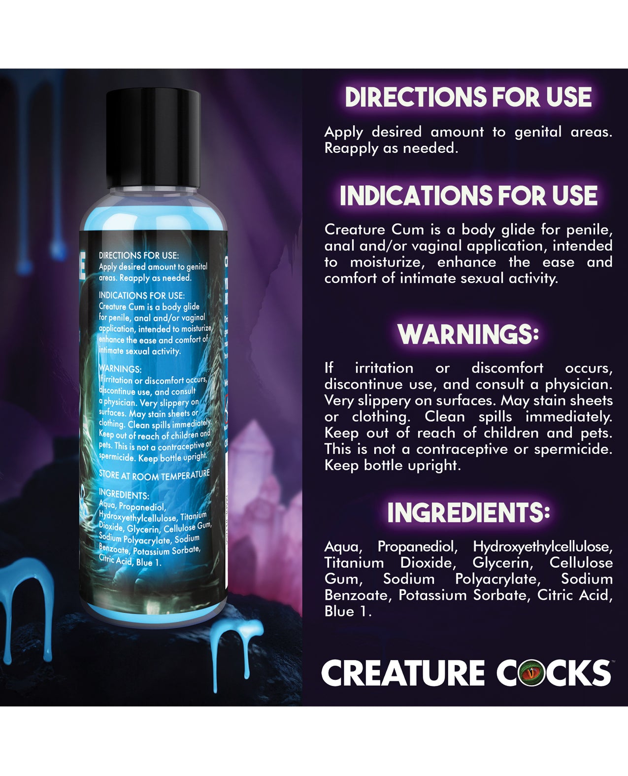 Creature Cocks - Creature Cum Blue Water-Based Lubricant 4 oz
