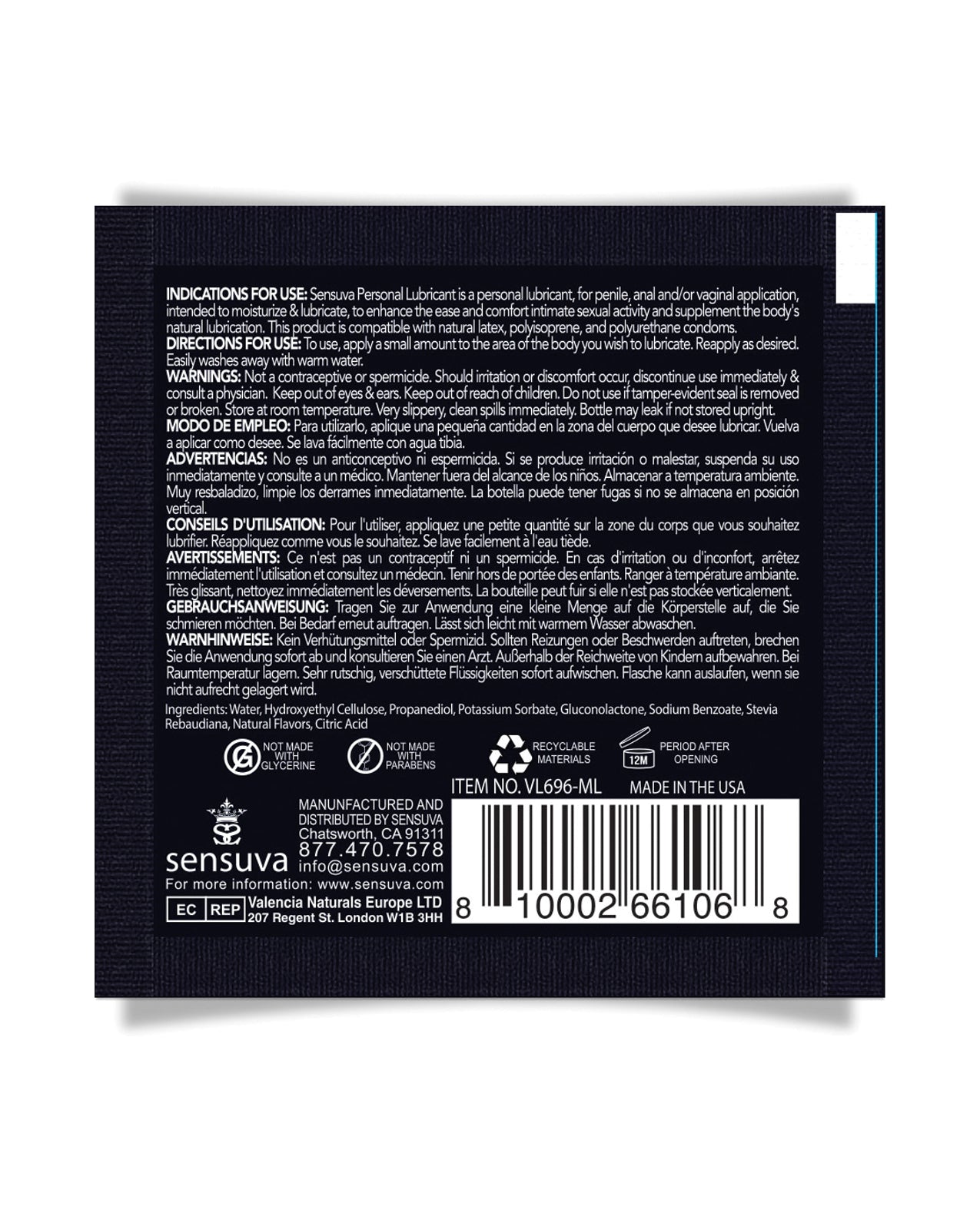 Sensuva Natural Water Based Personal Lubricant Single Use Packet - 6 ml Cotton Candy