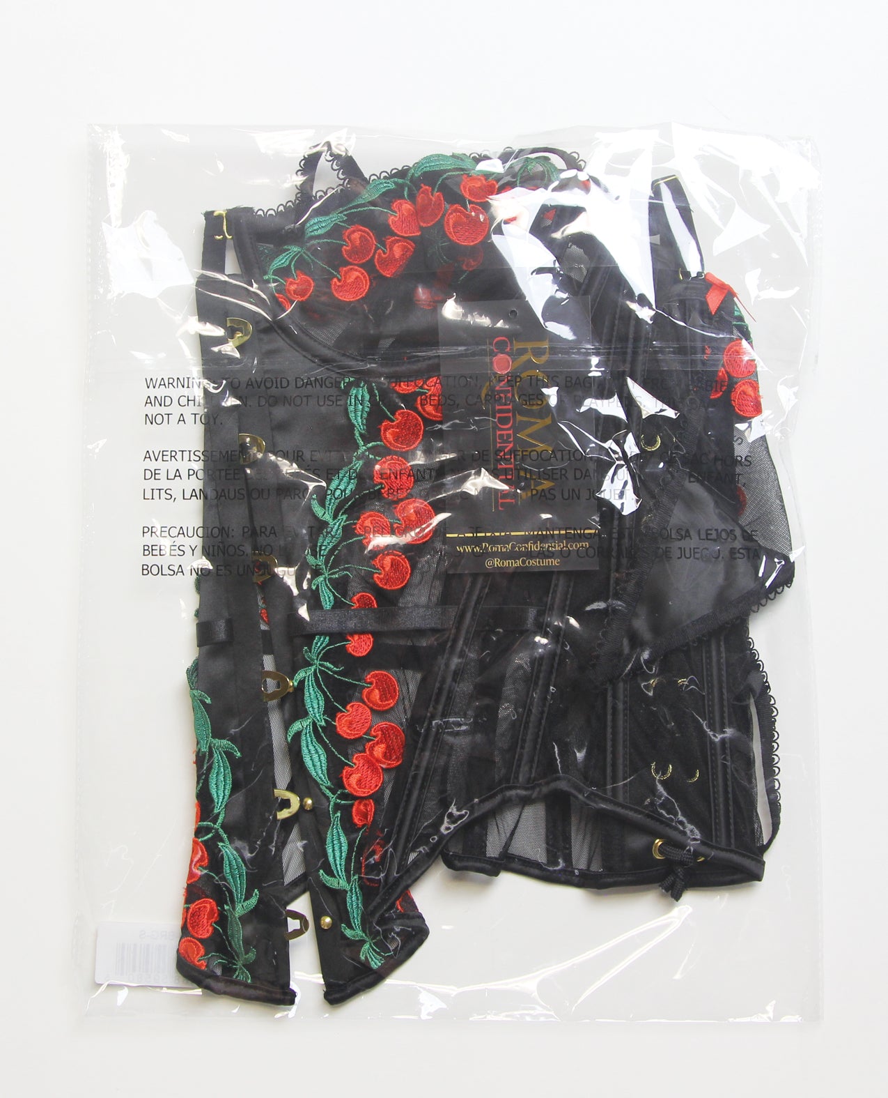 Cherry Delight Embroidered Underwire Corset w/G-String - Black 1X