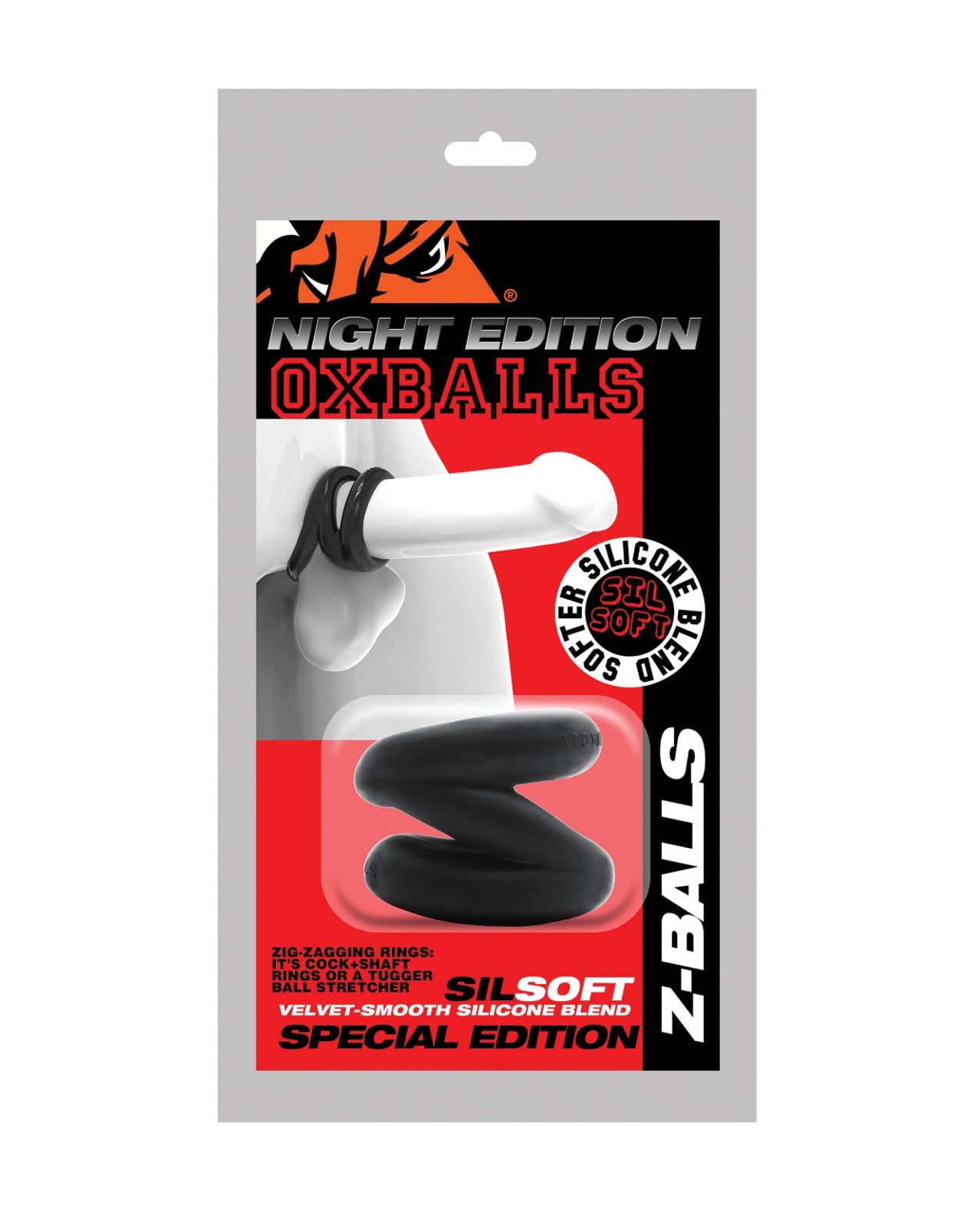 Oxballs Z-Balls Zig Zag Cock Ring & Ball Stretcher - Special Edition Night