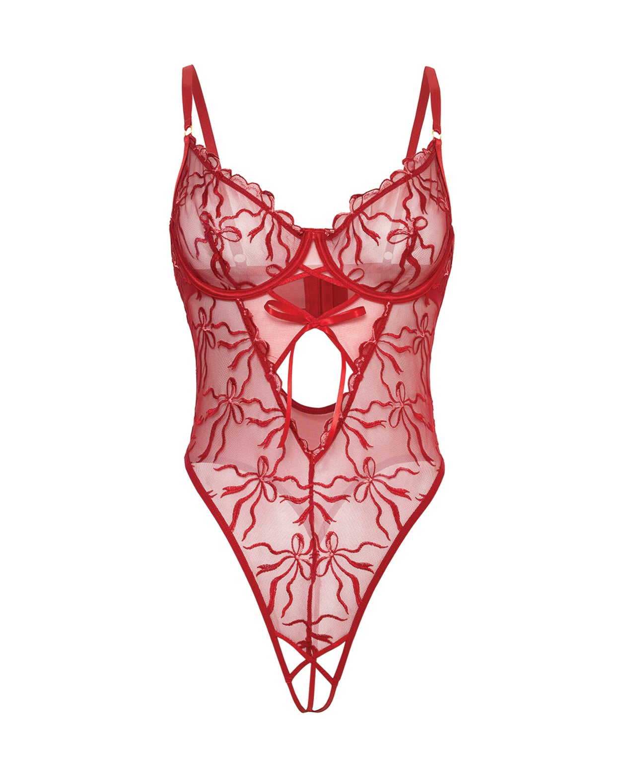 Mariah Embroidered Mesh Underwire Teddy - Burgundy 1X