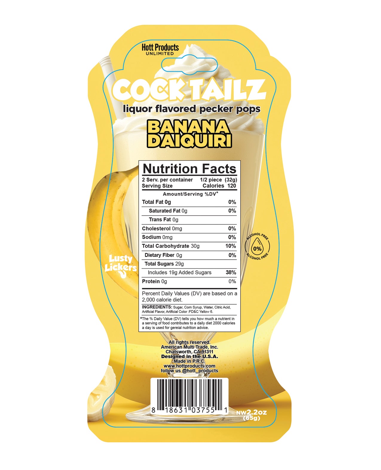 Cock Tailz Liquor Flavored Pecker Pops - Banana Daiquiri Yellow/White Stripe