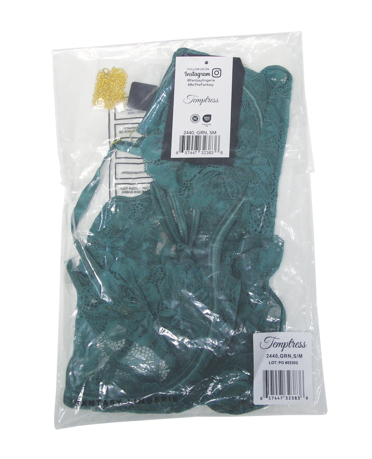Temptress Aerin Lace Teddy w/Removable Chain - Green 3X/4X