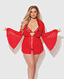 Dragon Sheer Mesh Robe w/Satin Triangle Top & G-String 3 pc Set - Red 3X/4X