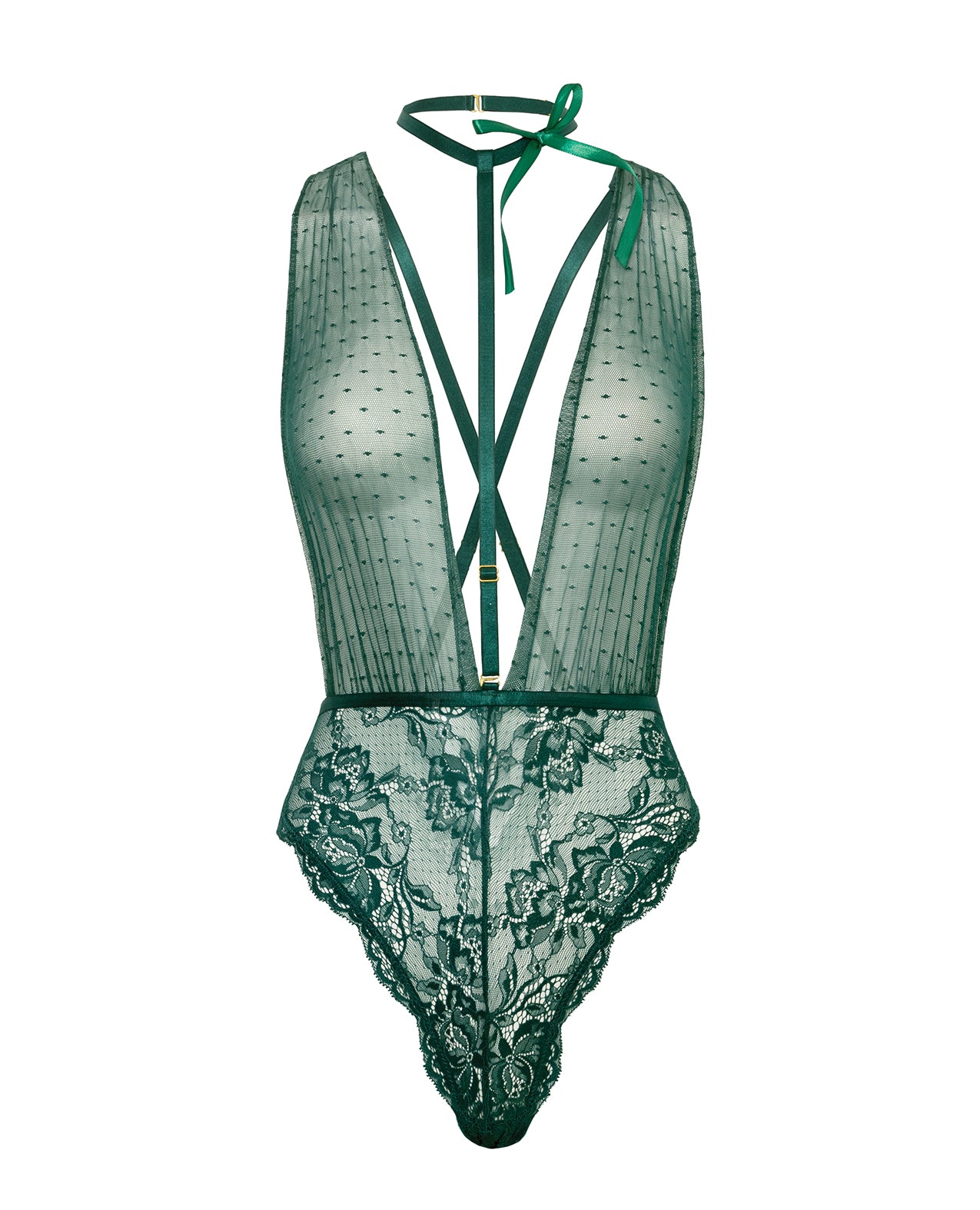 Lucy Lace & Mesh Teddy w/Removable Harness - Green L/XL
