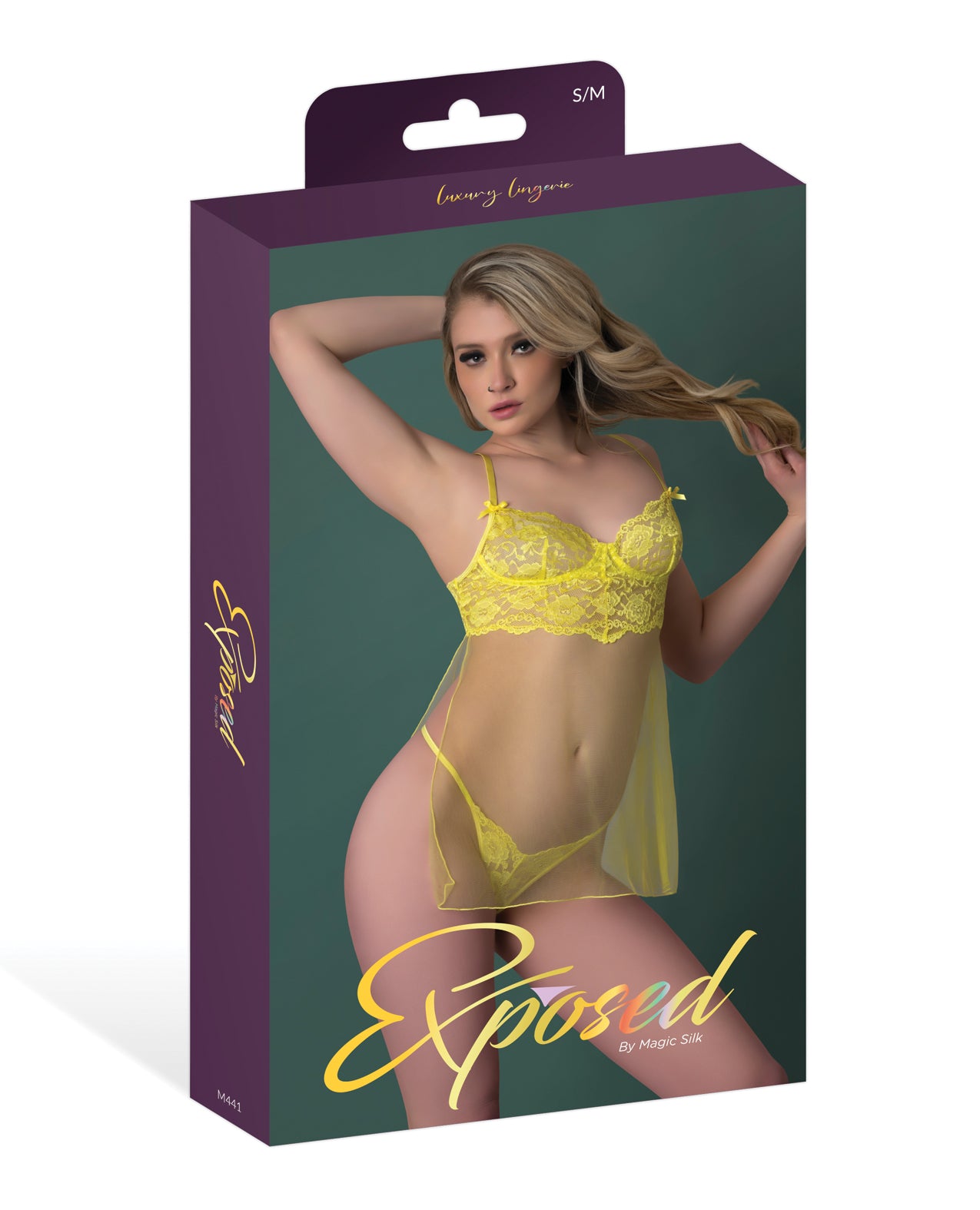 Daffodil Dreams Lace & Mesh Baby Doll w/G-String - Yellow L/XL