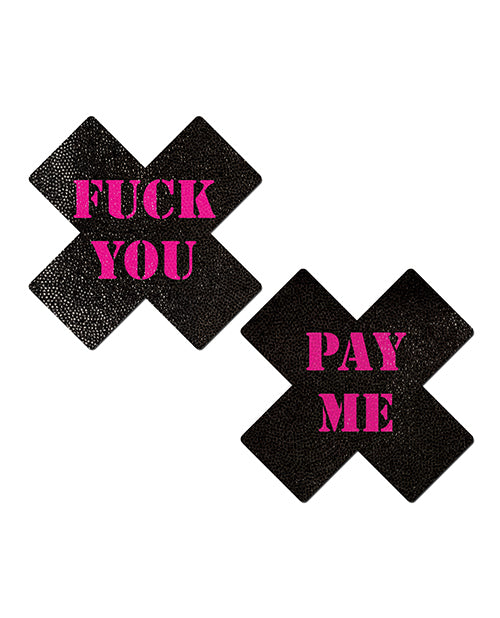 Pastease Fuck You Pay Me Cross - Black/Pink O/S