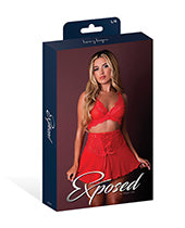 Sugar High Bralette w/Cincher Skirt & Thong 3 pc Set - Red L/XL