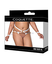 Satin Ribbon w/Elastic Harness & Cuffs Set - White/Gold QN