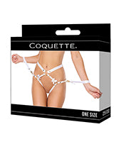 Satin Ribbon w/Elastic Harness & Cuffs Set - White/Gold O/S