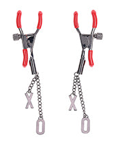 Sex & Mischief Ex's & Oh's Nipple Clamps - Red/Black