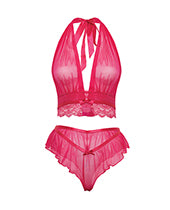 Maylah Mesh & Lace Halter 2 pc Set - Pink L/XL