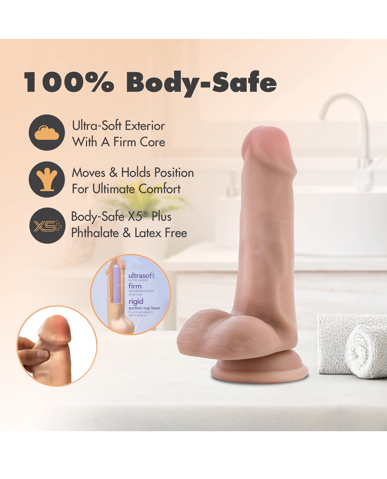 Blush Dr. Skin Plus 6" Posable Dildo With Balls - Vanilla