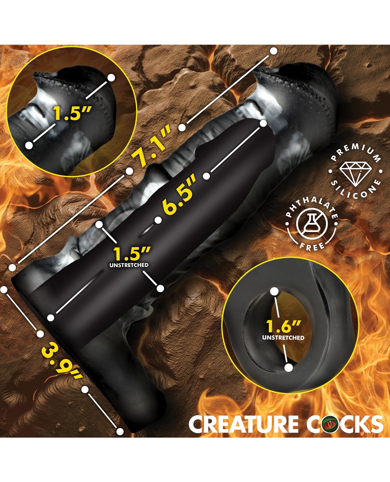 Creature Cocks Stallion 1.5" Silicone Penis Extension - Black/Silver - Extra Large