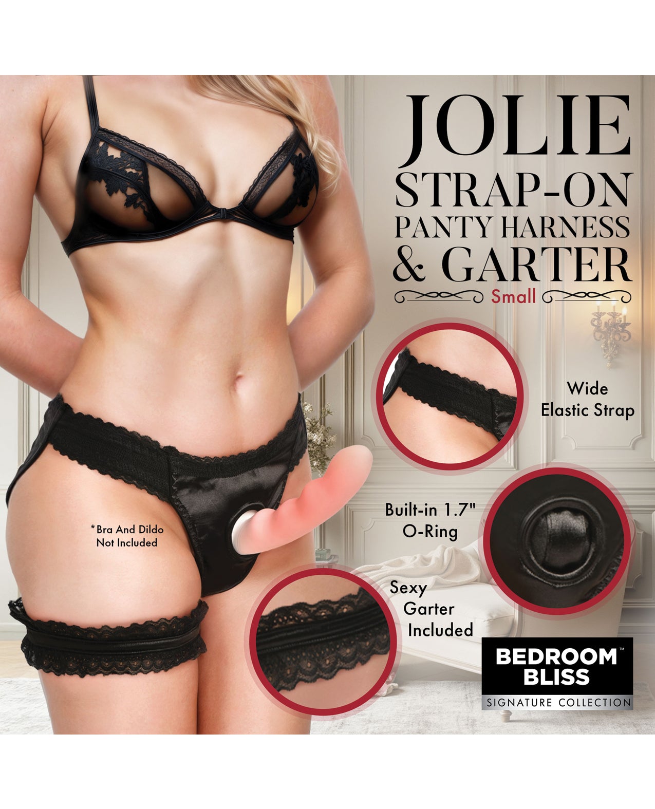 Bedroom Bliss Jolie Strap-On Panty Harness & Garter - Small