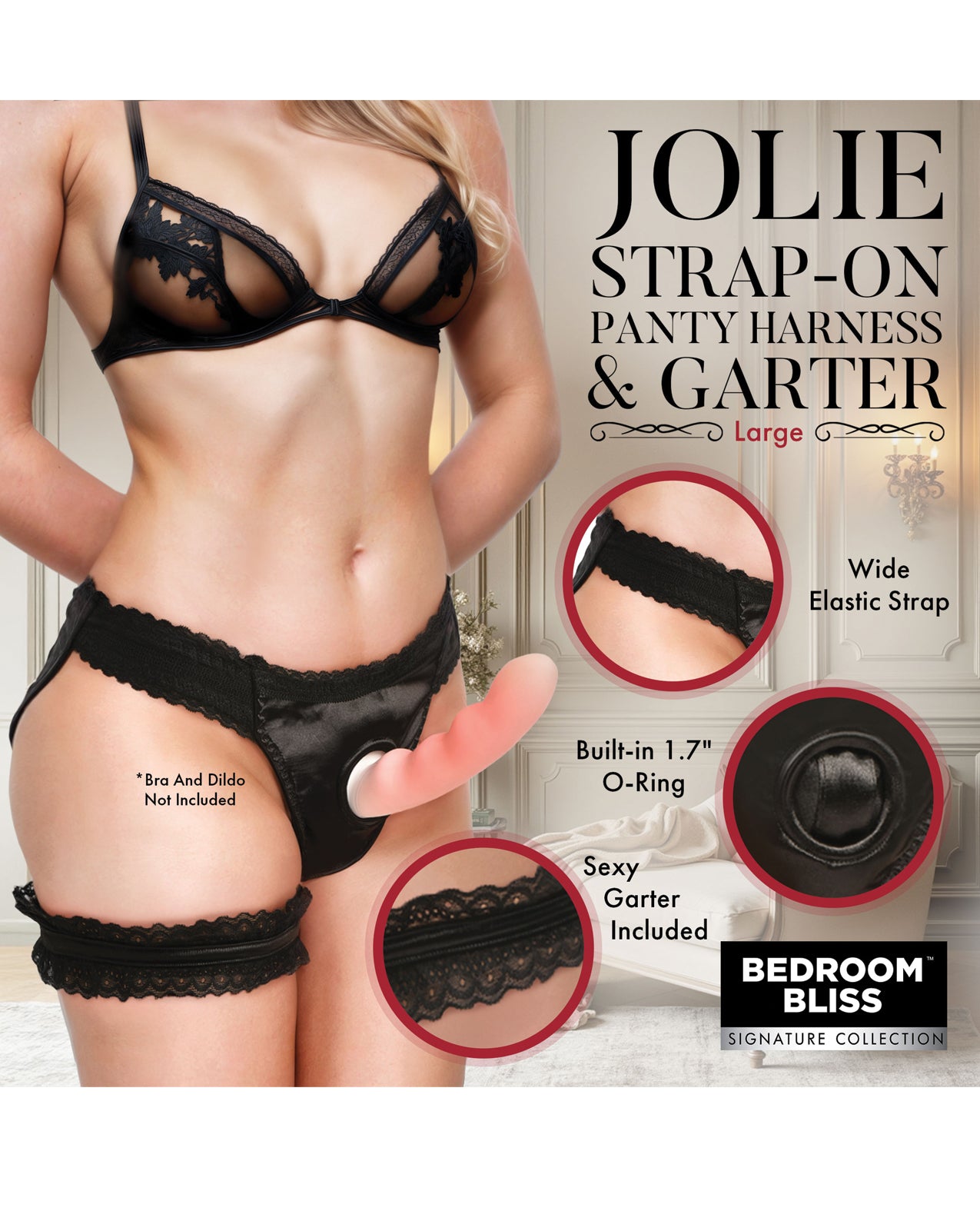 Bedroom Bliss Jolie Strap-On Panty Harness & Garter - Large