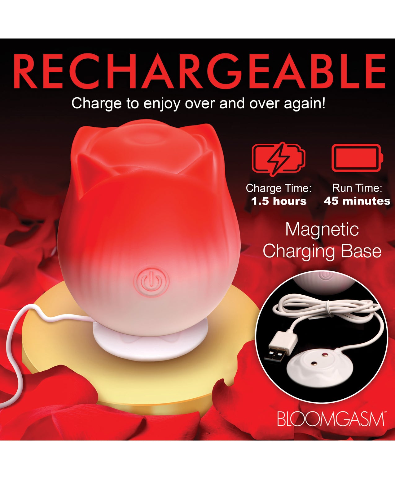 Bloomgasm Pulsing Petals Throbbing Rose Stimulator - Red