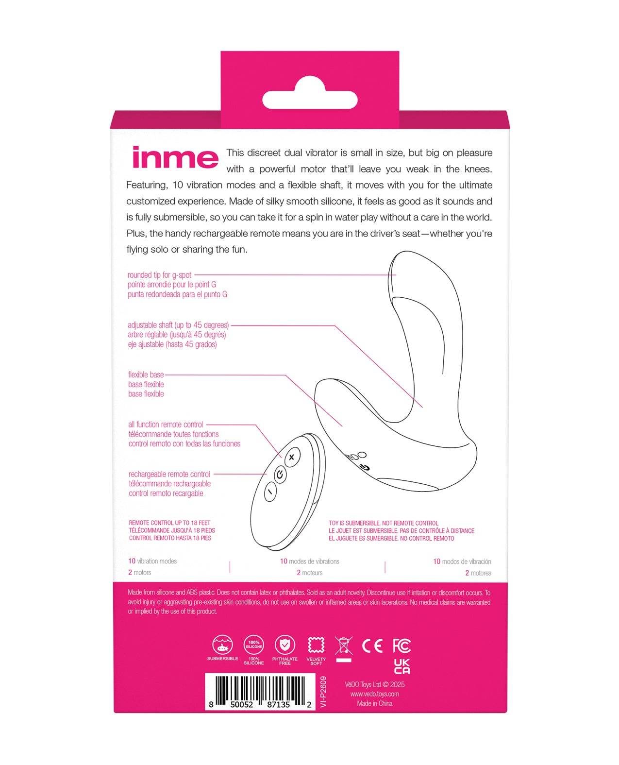 VeDO Inme Rechargeable Dual Vibe w/Remote Control - Pink