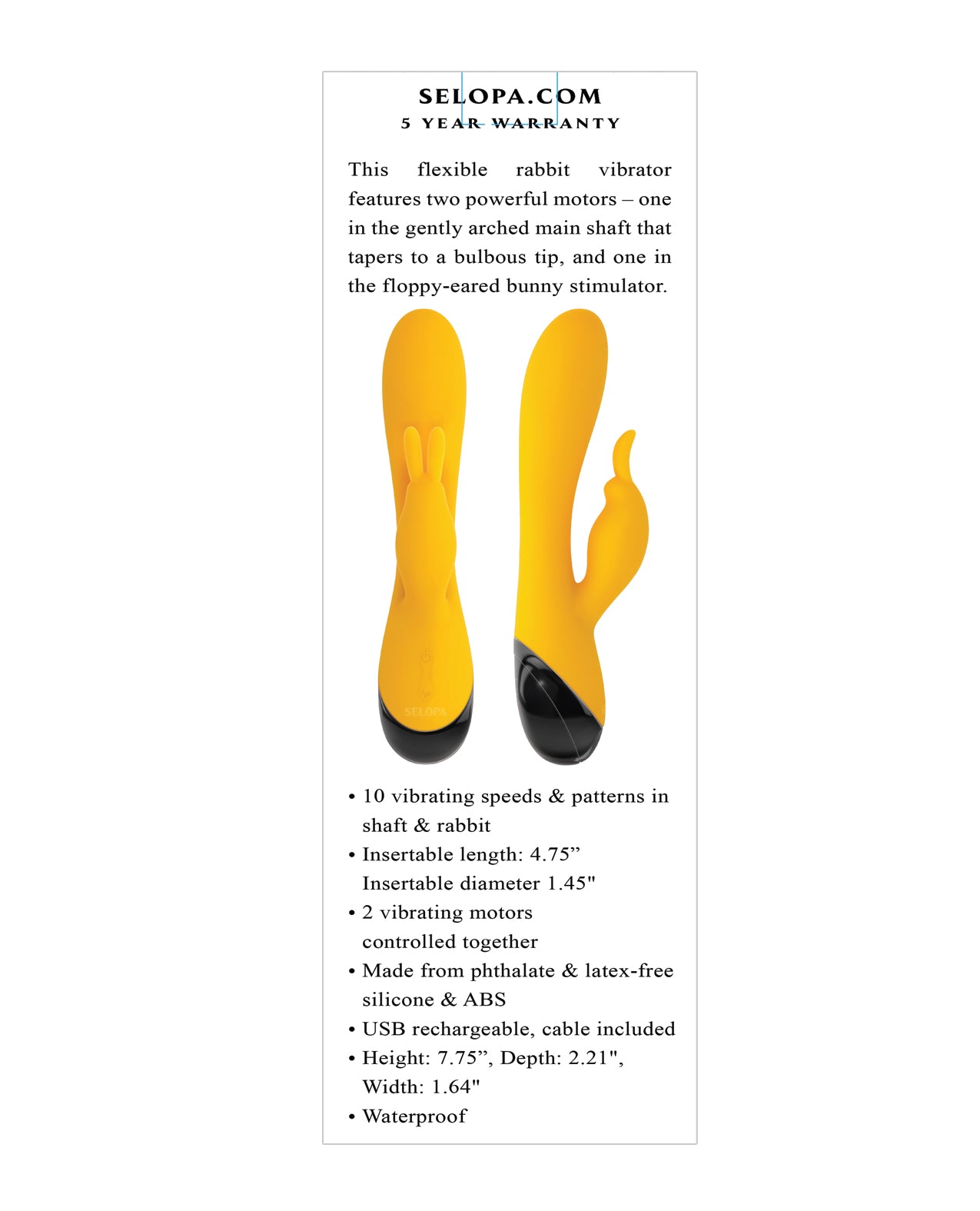 Selopa Buzzz Bunny Rabbit Vibrator - Yellow/Black