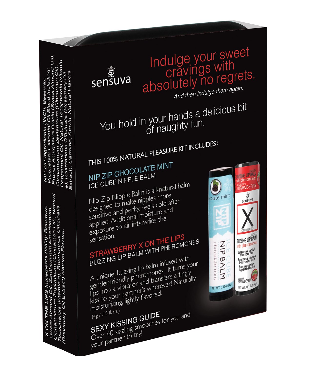 Sensuva Lips & Nips Pleasure Kit - Chocolate Nip Zip + Chocolate Strawberry XBalm + 50 Ways to Kiss Guide
