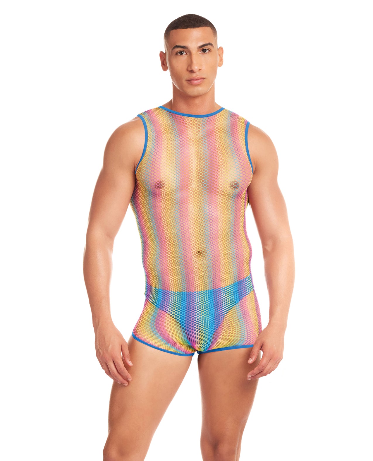 Rainbow Party Pride Star Mesh Singlet 2 pc Set w/Thong - Rainbow L/XL