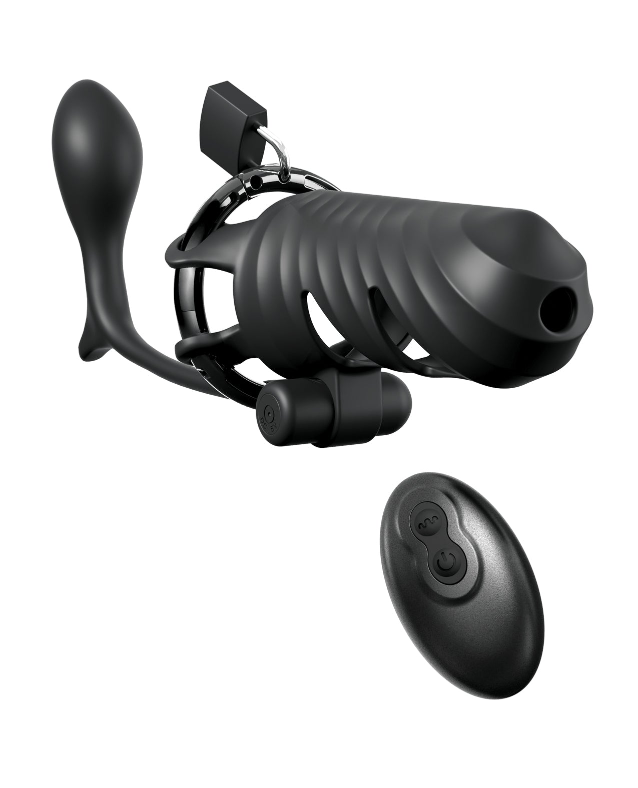 Fantasy C-Ringz Remote Controlled Vibrating Cock Blocker w/Ass-Gasam Plug - Black