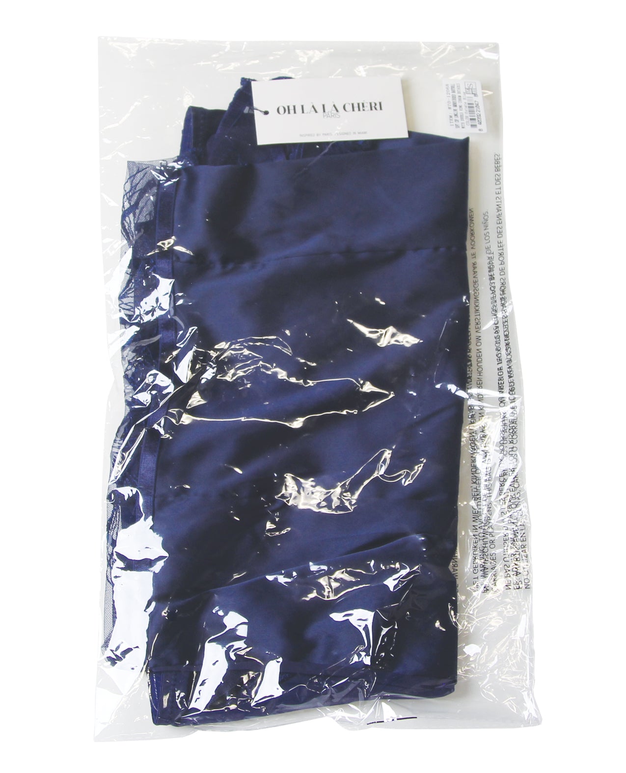 Davina V-Plunge Embroidered Babydoll w/Double Ring Charm - Navy MD