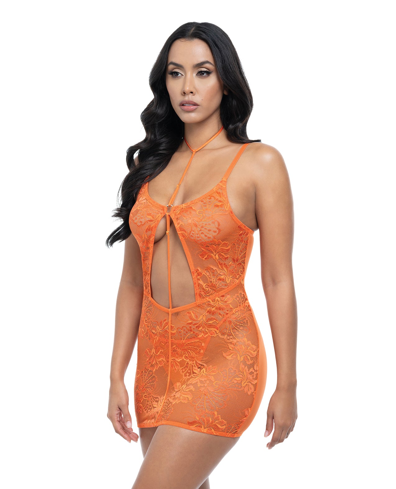 Presley Lace Babydoll w/G-String 2 pc Set - Dragon Fire Orange S/M