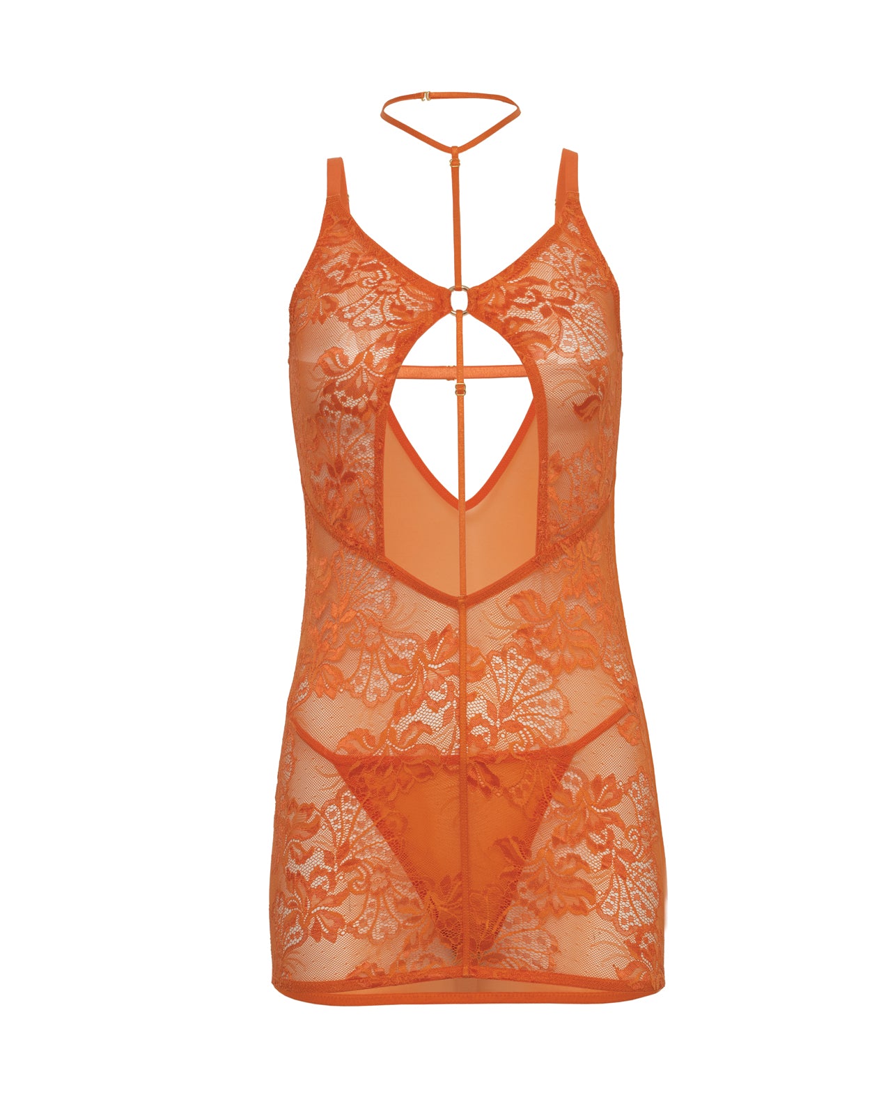 Presley Lace Babydoll w/G-String 2 pc Set - Dragon Fire Orange L/XL