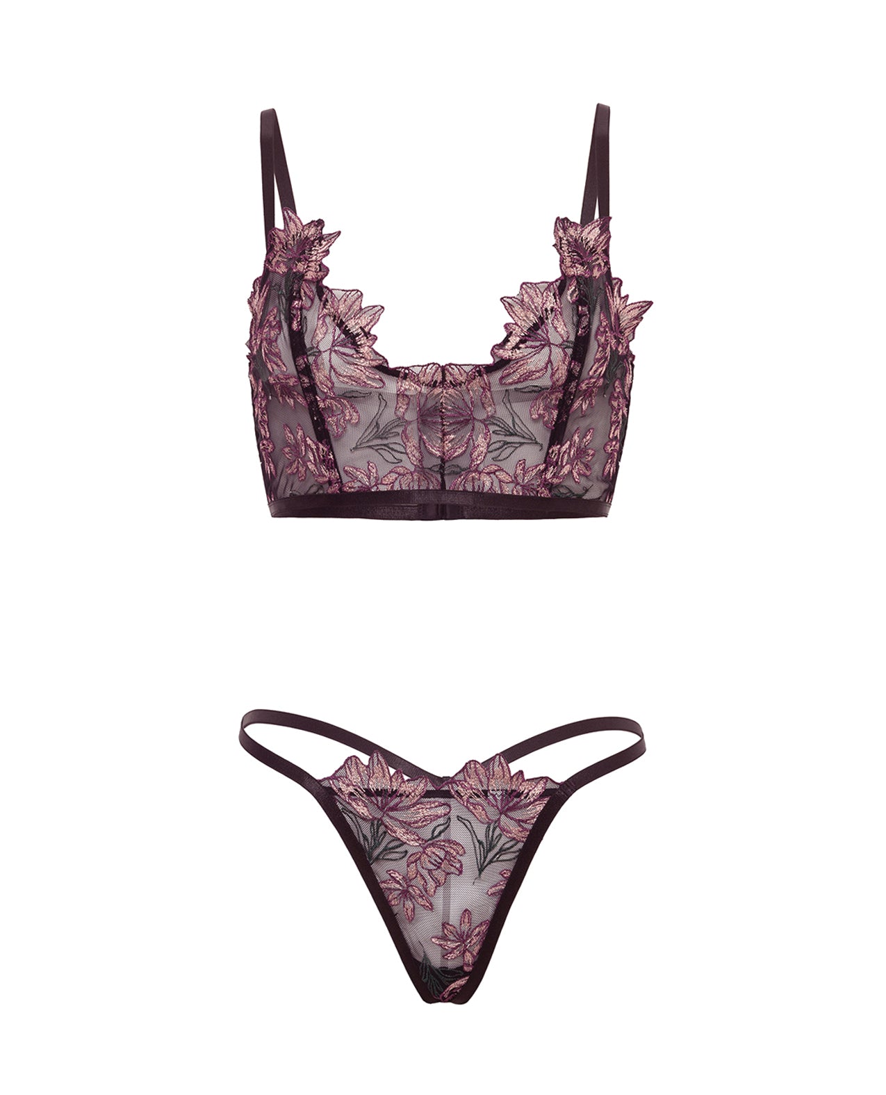 Adela Embroidered Boned Bustier w/G-String 2 pc Set - Black/Pink XL