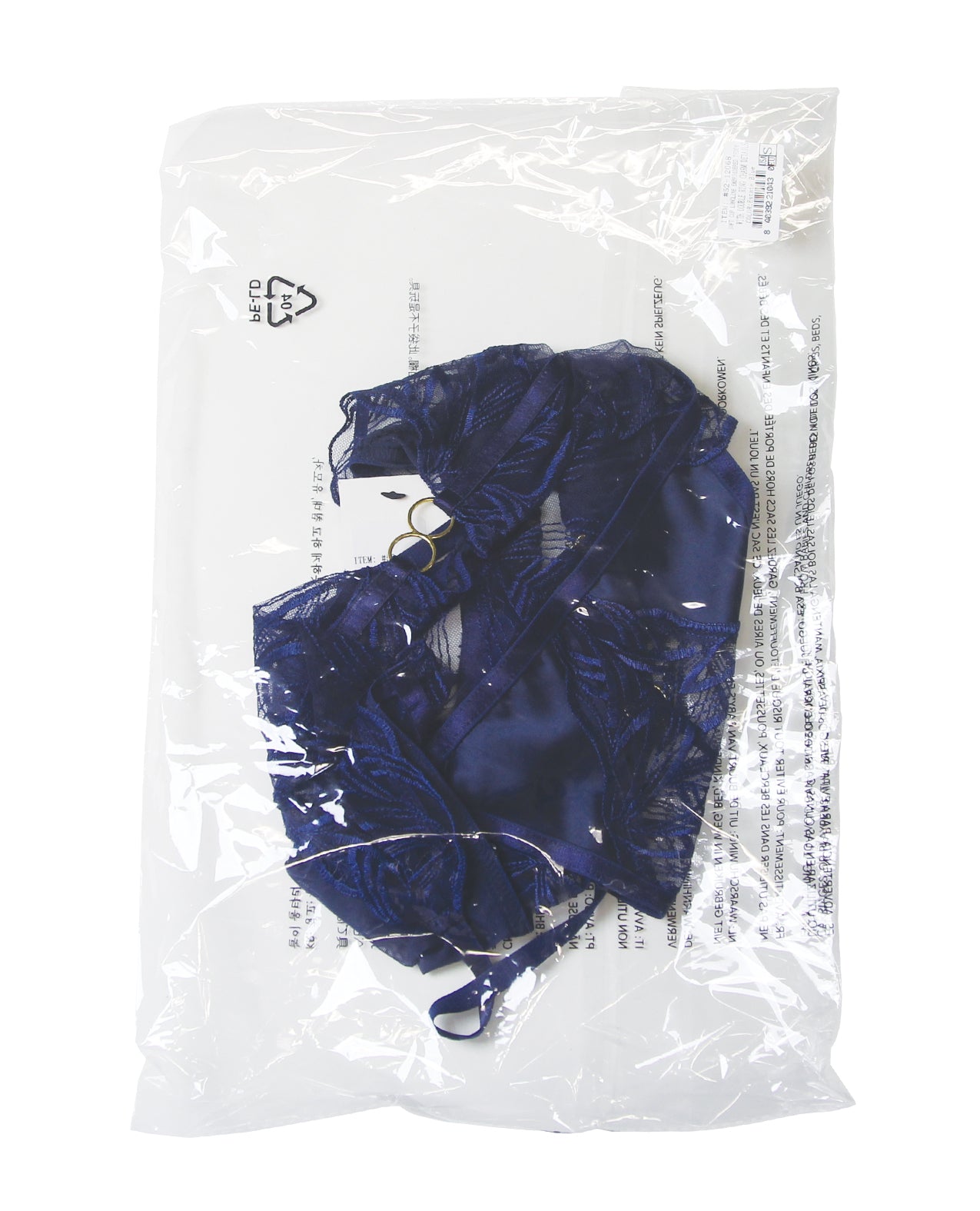 Davina V-Plunge Embroidered Teddy w/Double Ring Charm - Navy XL