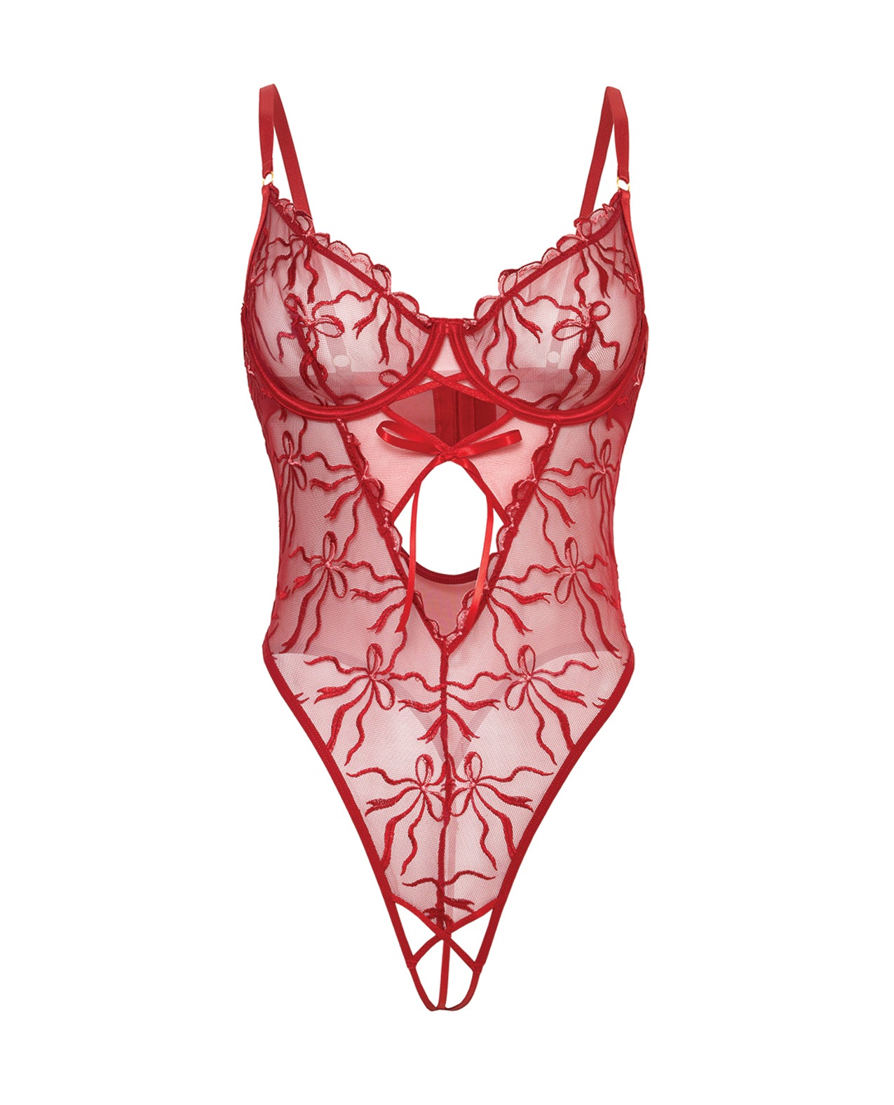 Mariah Embroidered Mesh Underwire Teddy - Burgundy MD