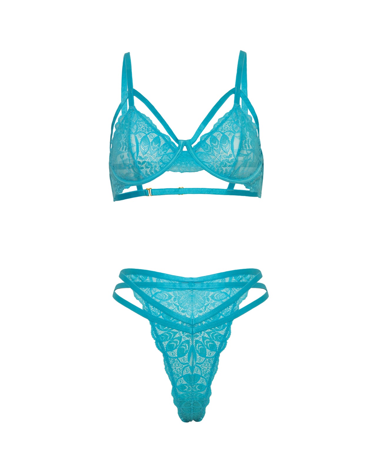 Raya Lace Underwire Bra w/Panty 2 pc Set - Beach Blue L/XL
