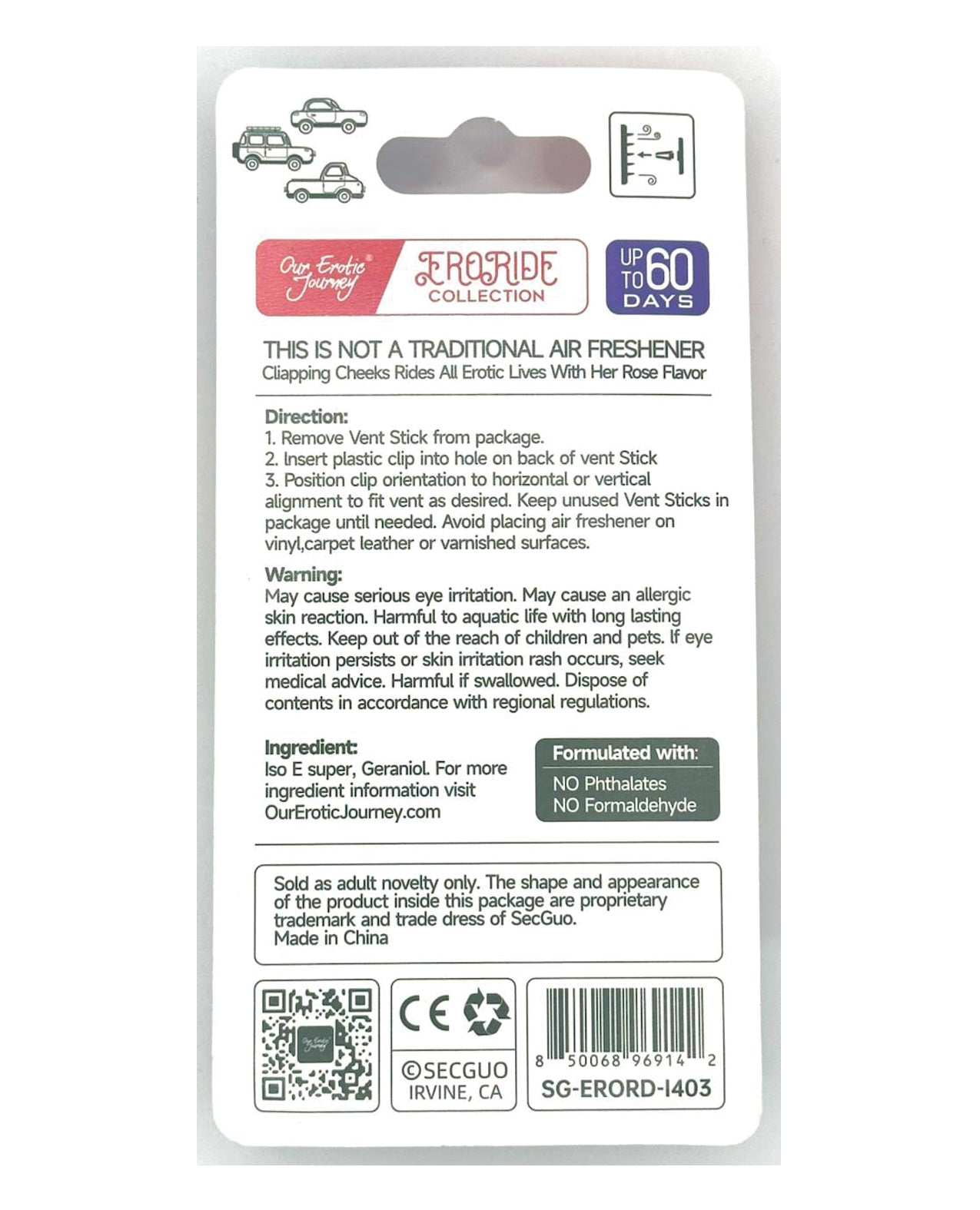 EroRide Clapping Cheeks Pheromone Infused Air Freshener - Rose