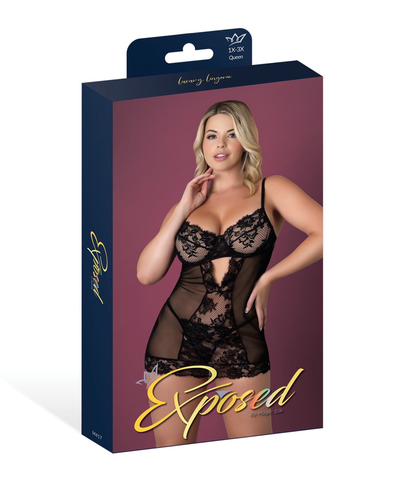 Black Cherry Demi Cup Chemise & Thong Set - Black QN