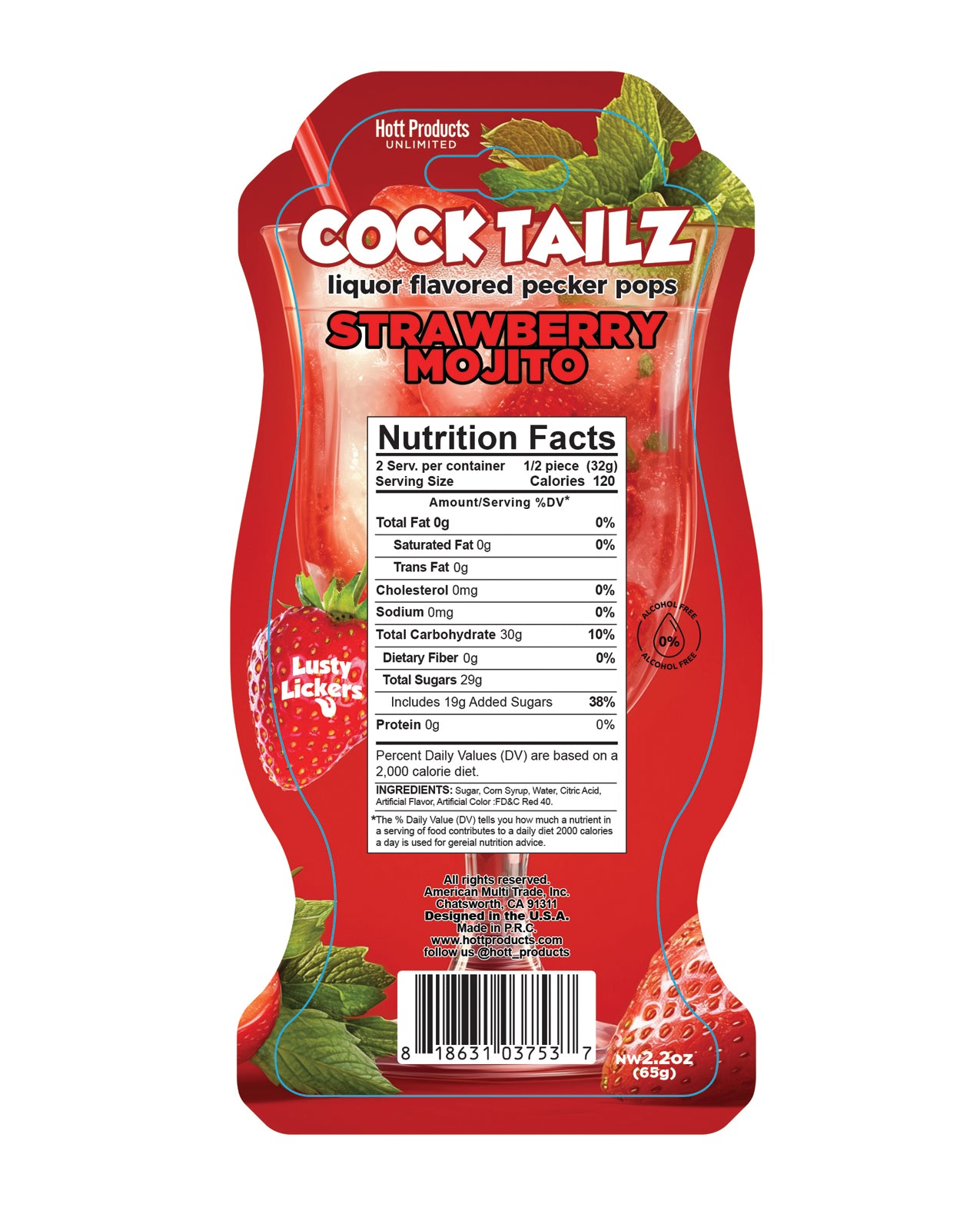 Cock Tailz Liquor Flavored Pecker Pops - Strawberry Mojito Red/White Stripe