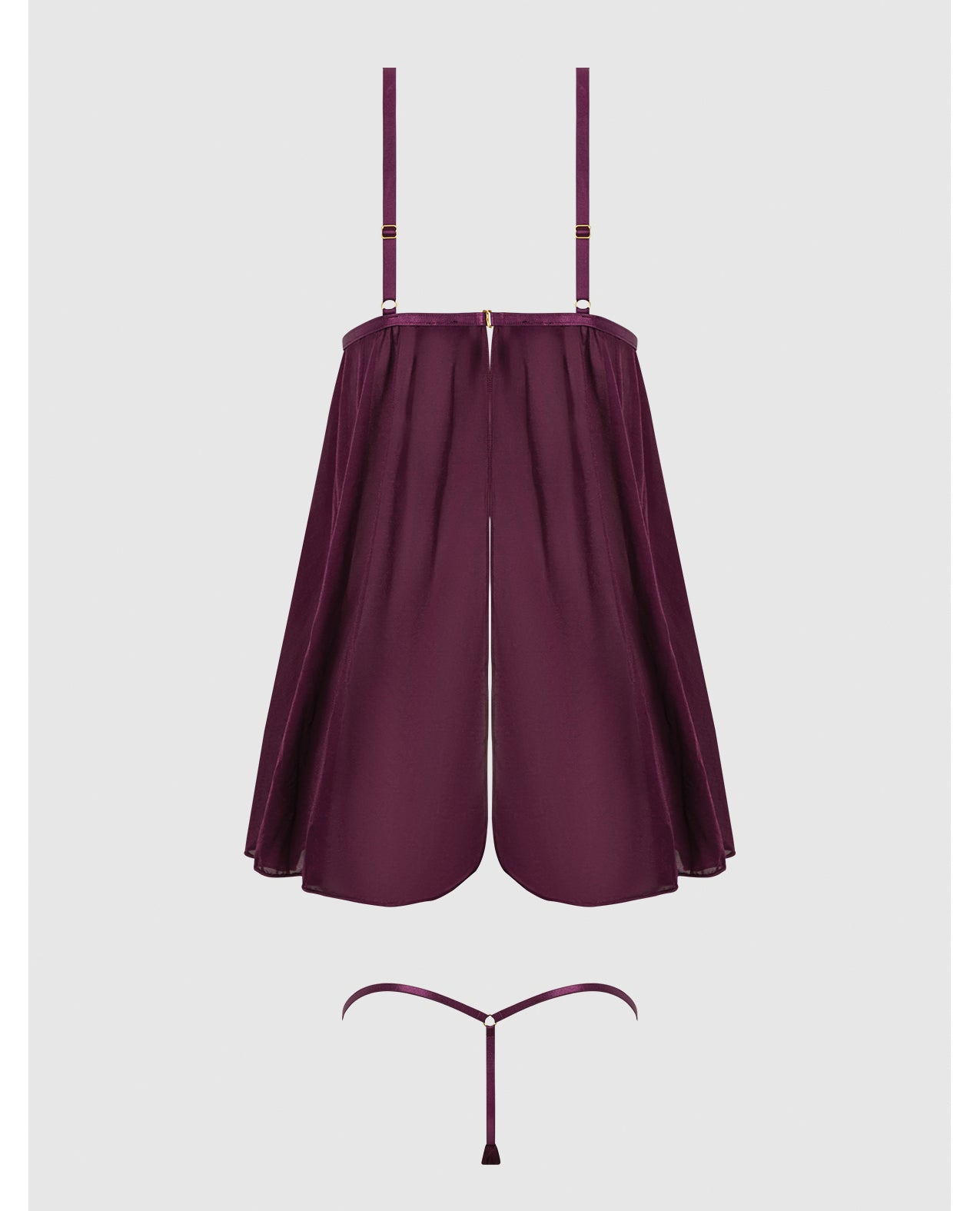 Yasmine Shimmer Mesh O-Ring Slit Cup Babydoll & G-String Set - Burgundy XL