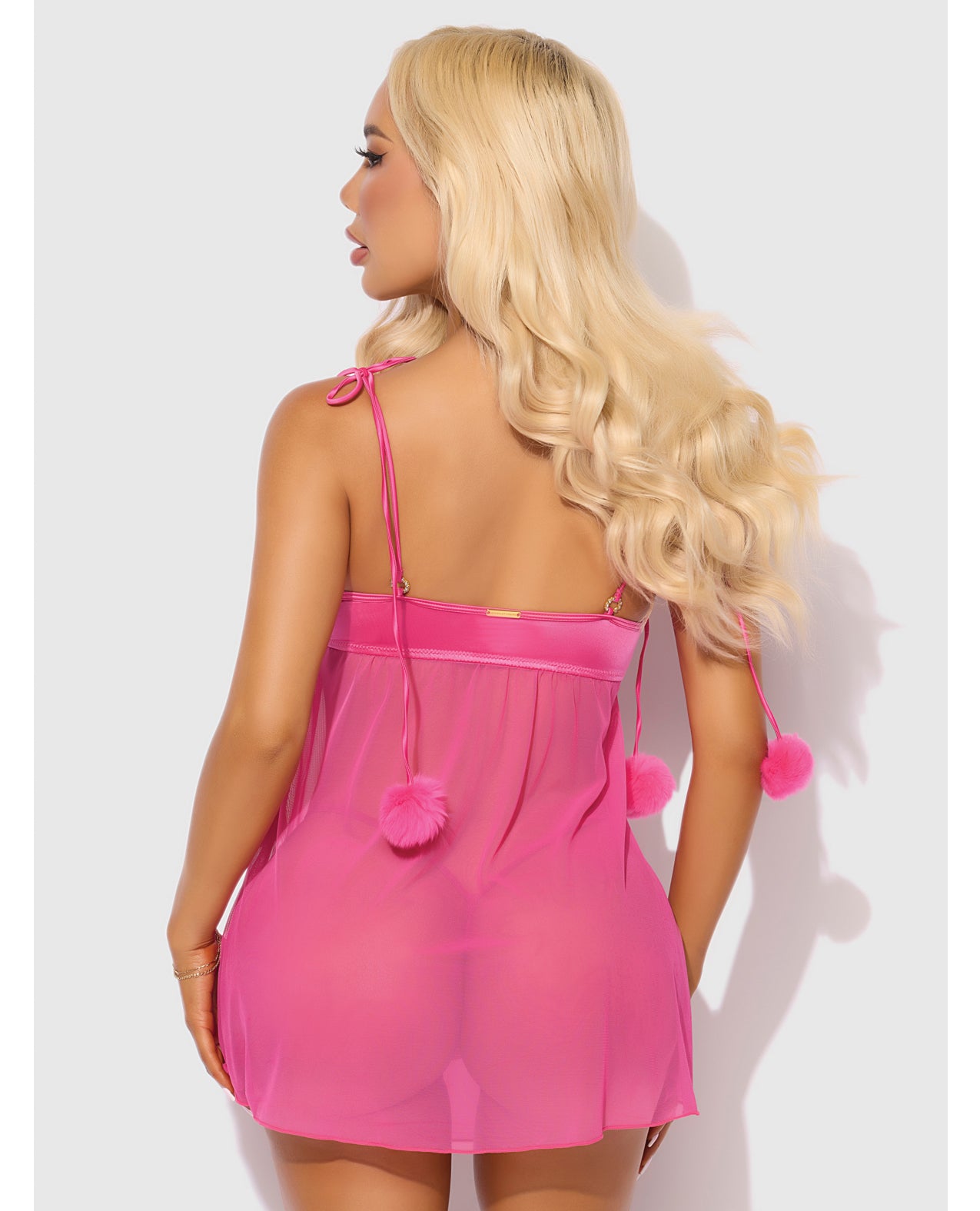 Marilyn Marabou & Mesh Babydoll & G-String Set - Pink 3X/4X