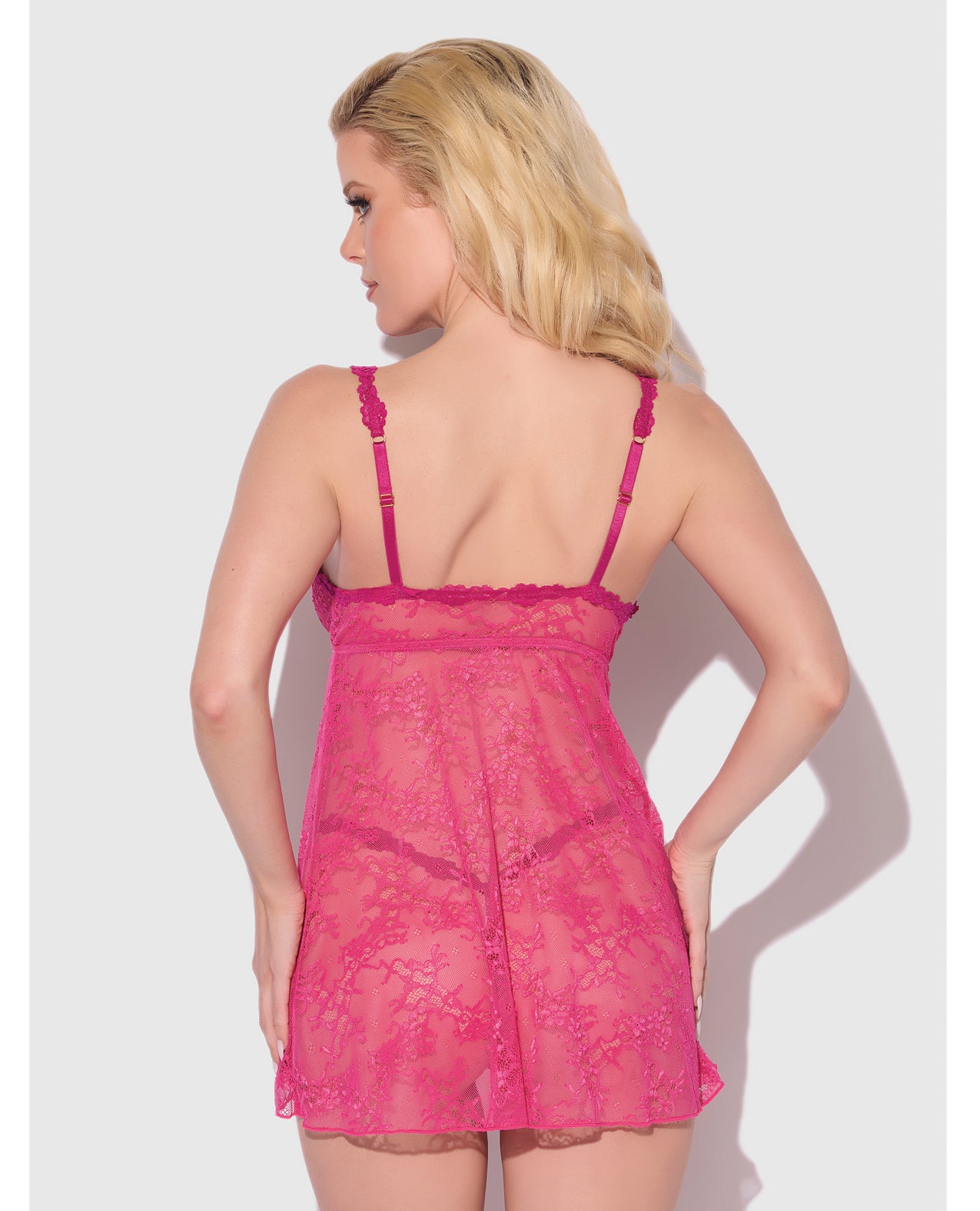 Yvone Lace Babydoll w/Front Closure & G-String 2 pc Set - Pink XL