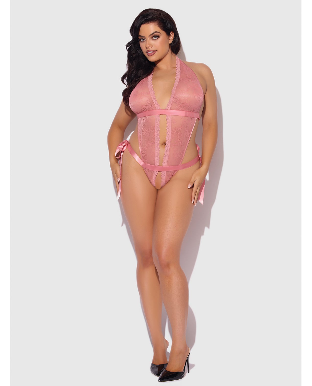 Kiki Lace & Satin Drop Off Teddy - Rose 3X/4X