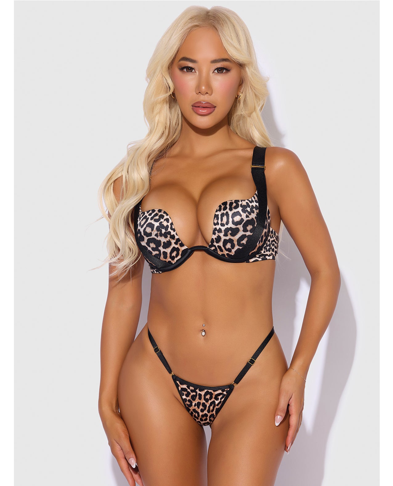Devon Push Up Bra w/Harness & G-String 3 pc Set - Leopard LG