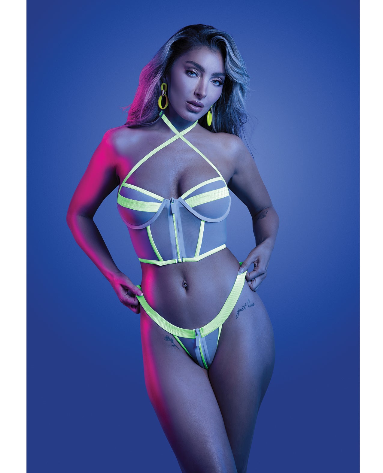 Supernatural Glow-in-the-Dark Zipper Bralette & Thong - White S/M