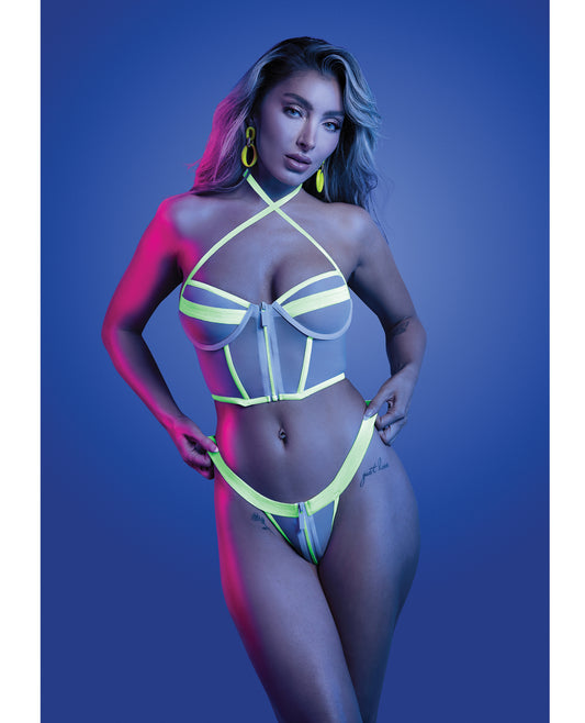Supernatural Glow-in-the-Dark Zipper Bralette & Thong - White L/XL