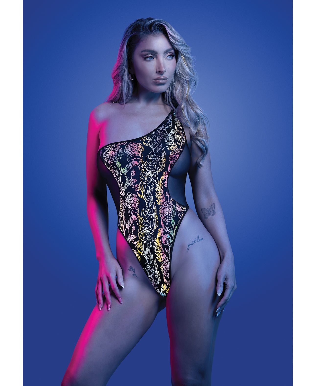Luminescent Flash Reflective Floral Print Teddy - Black S/M