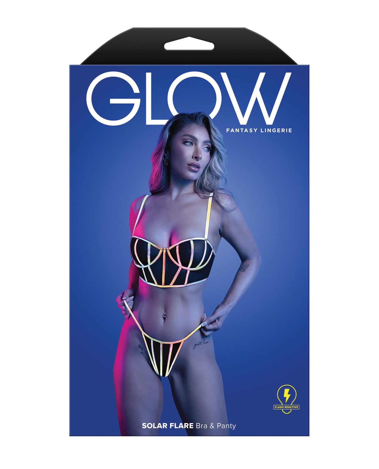 Solar Flare Flash Reflective Binding Underwire Bra & Thong - Black L/XL