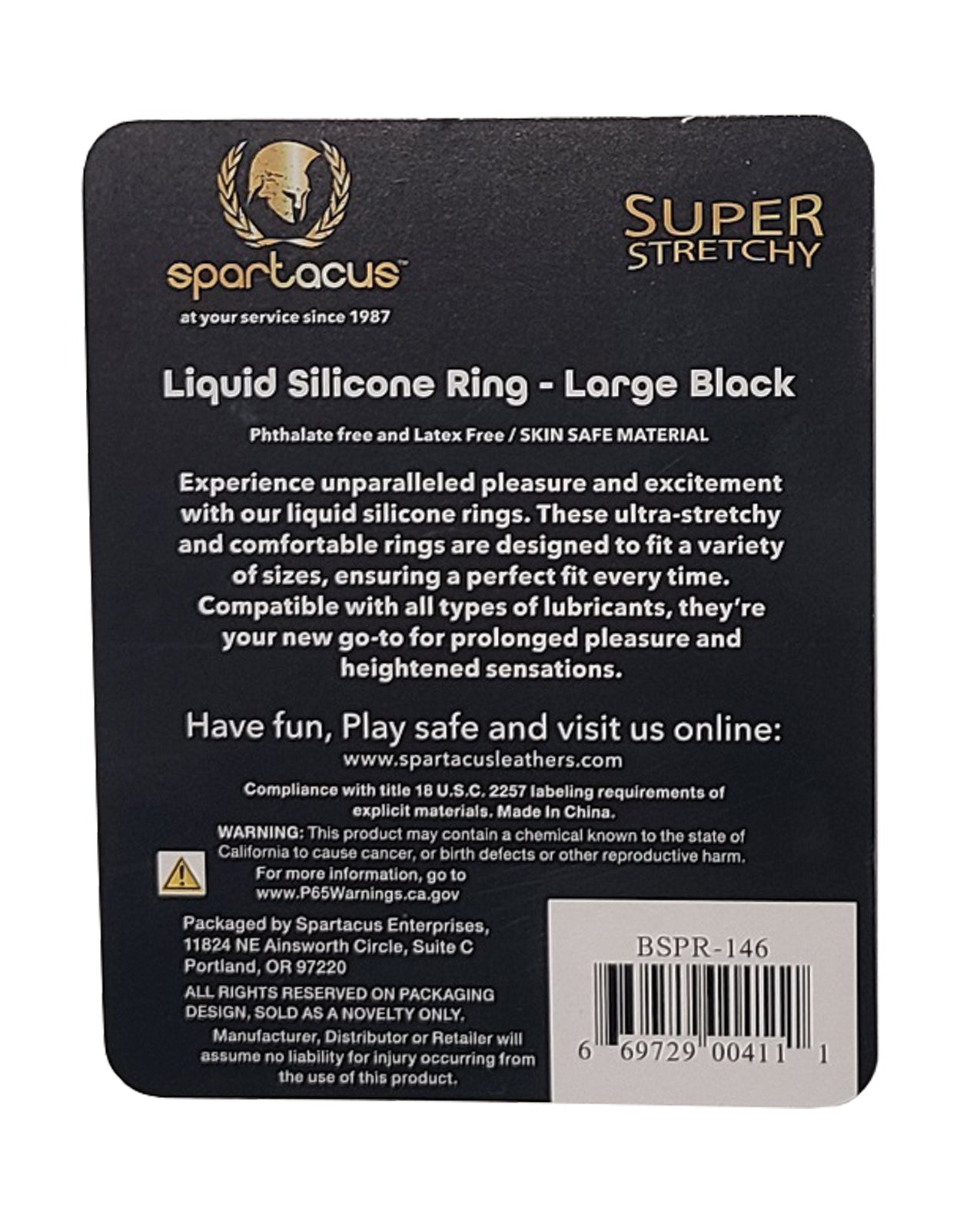 Spartacus Liquid Silicone Cock Ring Large - Black