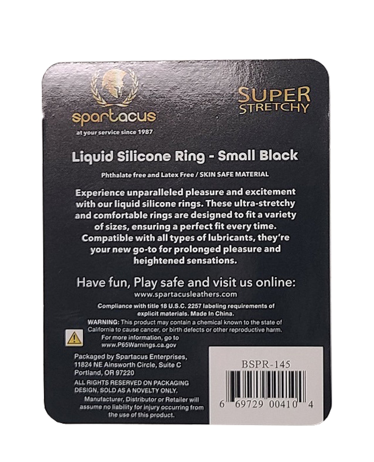 Spartacus Liquid Silicone Cock Ring Small - Black
