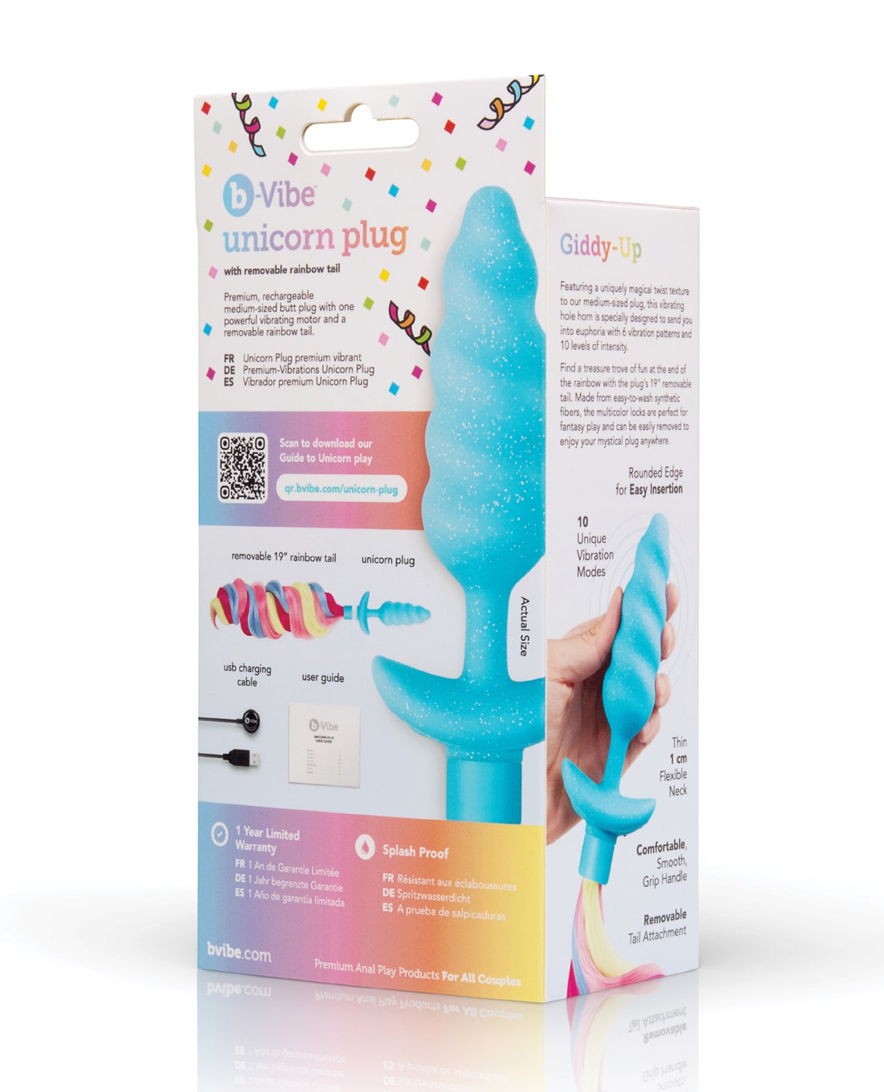 b-Vibe Unicorn Tail Vibrating Butt Plug - Special Edition